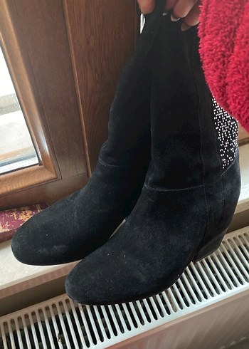 Siyah Süet Payetli Topuklu Gotik Bot - Görsel 8