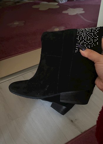 Siyah Süet Payetli Topuklu Gotik Bot - Görsel 3