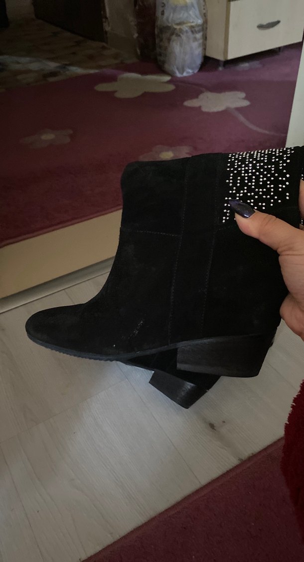 Siyah Süet Payetli Topuklu Gotik Bot - Görsel 3