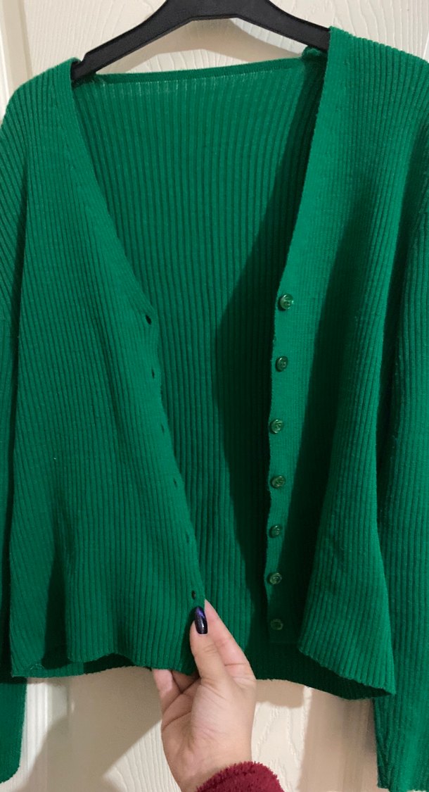 Kadın Yeşil Mini Triko Hırka - Görsel 3