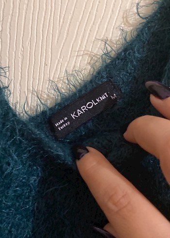 V Yaka Kolsuz Örgü Mavi Mini Kazak - Görsel 4