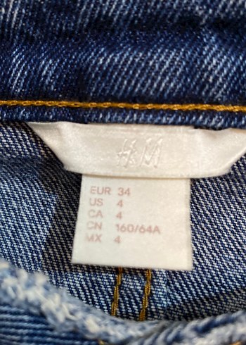 H&M Koyu Mavi Yırtık Detaylı Mini Kot Etek