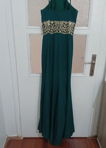 Uzun Turkuaz İşlemeli Straplez Abiye Elbise - Görsel 2