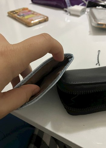 Beden siyah Renk Desenli Deri Kadın Cüzdan ve mavi kartlık