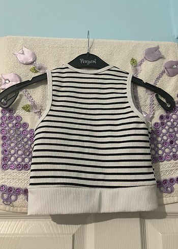 m Beden Çizgili Kadın Örme Kolsuz crop