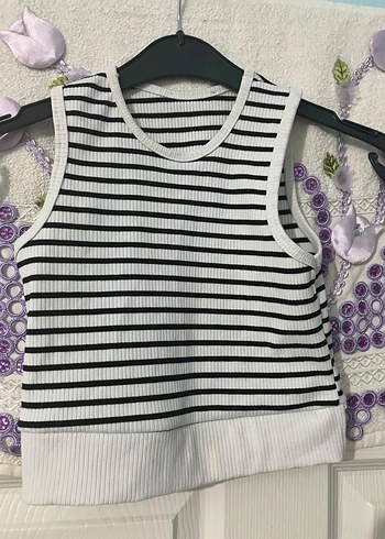 Çizgili Kadın Örme Kolsuz crop