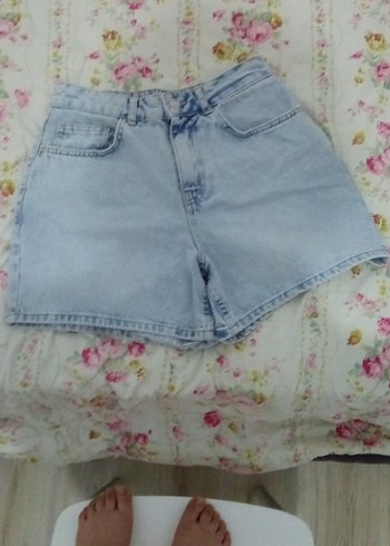 Kadın Mavi Bağcıklı Denim Mini Şort