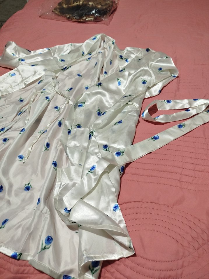 Nakışlı Beyaz Midi Kadın Sabahlık - Görsel 5