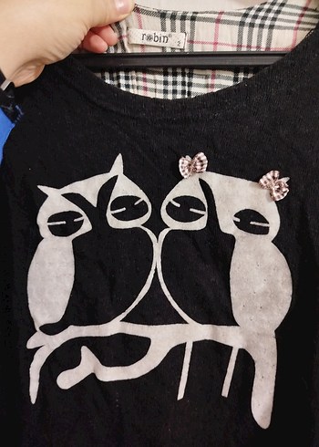 Siyah Örgü Goth Kedi Desenli Tişört - Görsel 2