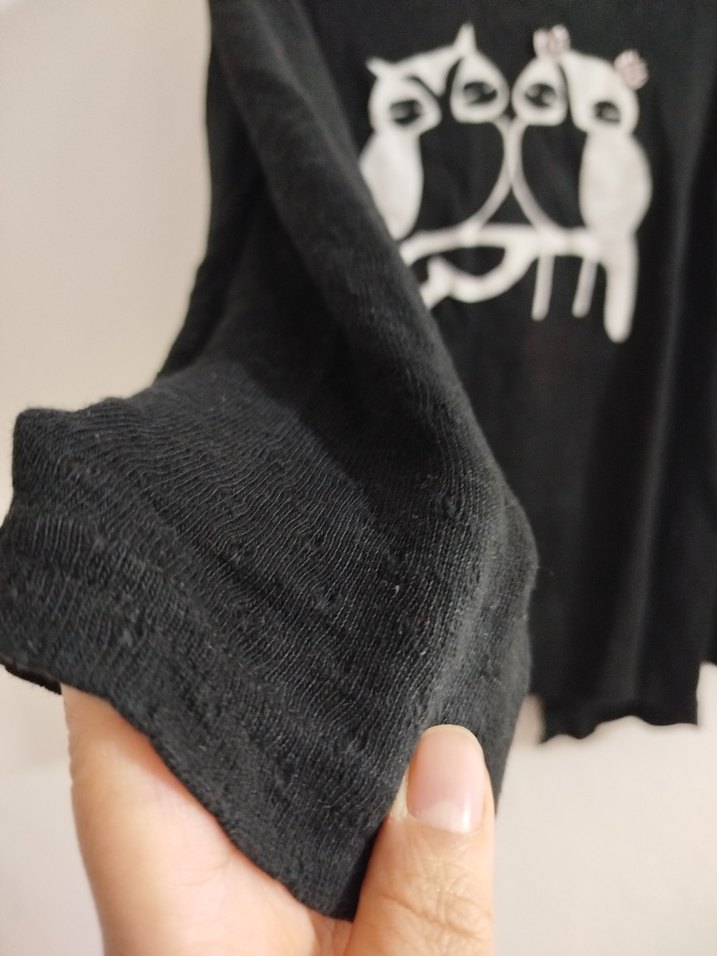 Siyah Örgü Goth Kedi Desenli Tişört - Görsel 3