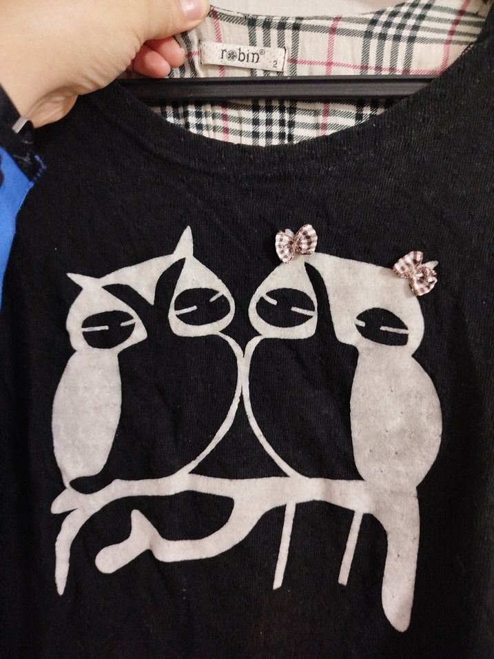 Siyah Örgü Goth Kedi Desenli Tişört - Görsel 2