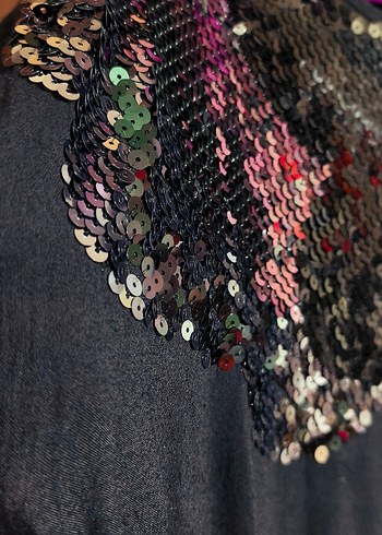Siyah Payetli Rahat Kesim  Tunik bluz - Görsel 3