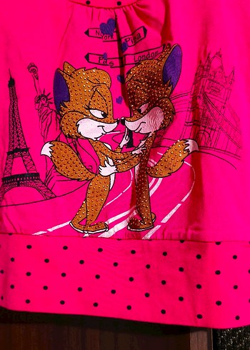 Kız Çocuk Pullu Baskılı Kısa Kollu Tişört - Görsel 2