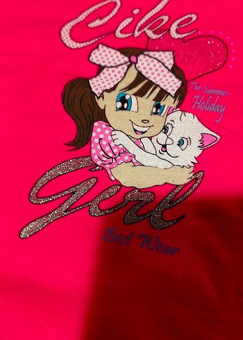 Kız Çocuk Pembe Dantelli Baskılı Kolsuz Tişört - Görsel 2