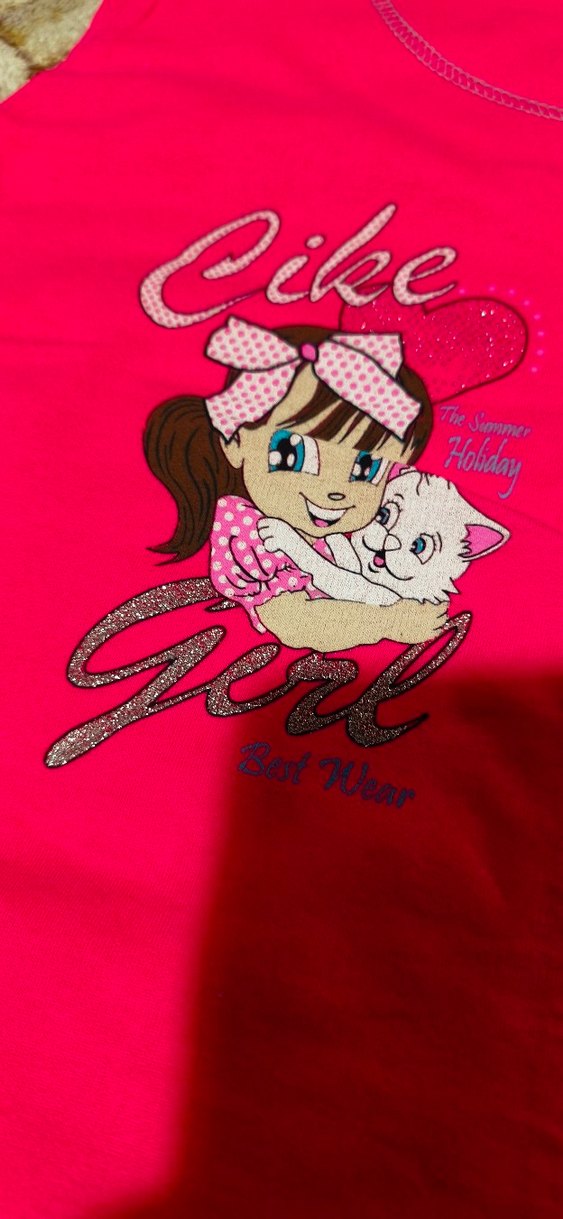 Kız Çocuk Pembe Dantelli Baskılı Kolsuz Tişört - Görsel 2