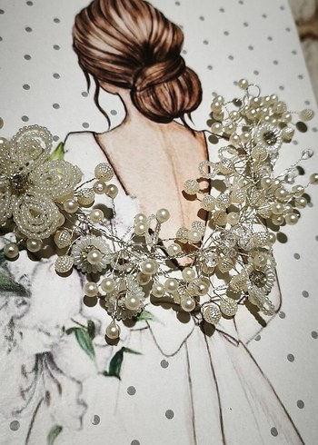 İnci Detaylı Beyaz Vintage Saç Aksesuarı - Görsel 2