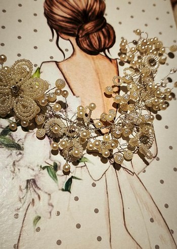 İnci Detaylı Beyaz Vintage Saç Aksesuarı - Görsel 3