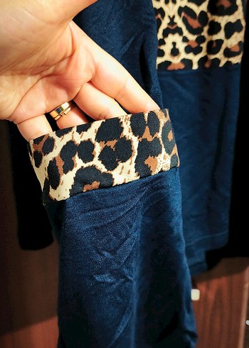 Leopar Desenli Lacivert Kadın bluz ceket takim - Görsel 2