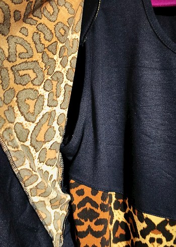 Leopar Desenli Lacivert Kadın bluz ceket takim - Görsel 3