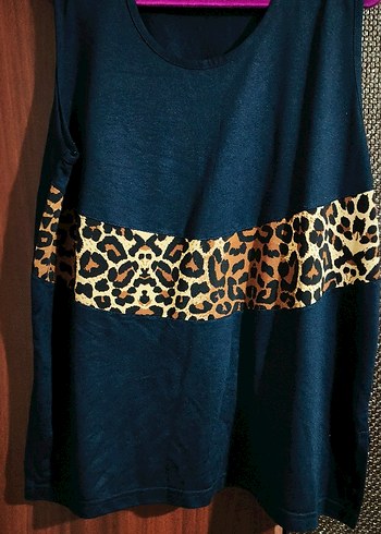 Leopar Desenli Lacivert Kadın bluz ceket takim - Görsel 5