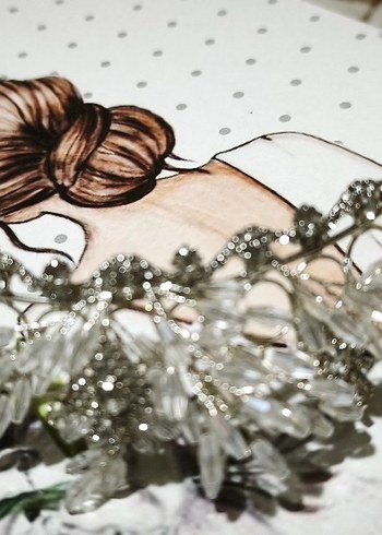 Boncuk İşlemeli Beyaz Cam Saç Aksesuarı - Görsel 4