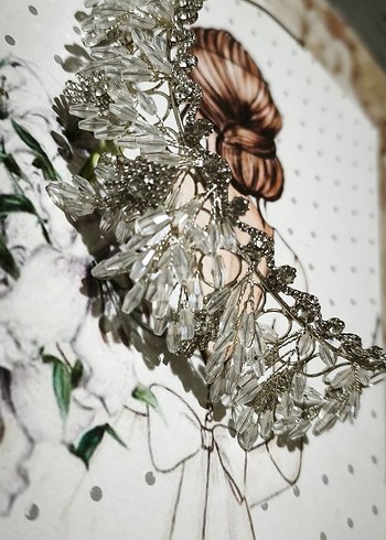 Boncuk İşlemeli Beyaz Cam Saç Aksesuarı - Görsel 2