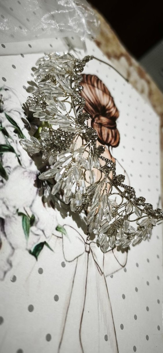 Boncuk İşlemeli Beyaz Cam Saç Aksesuarı - Görsel 2