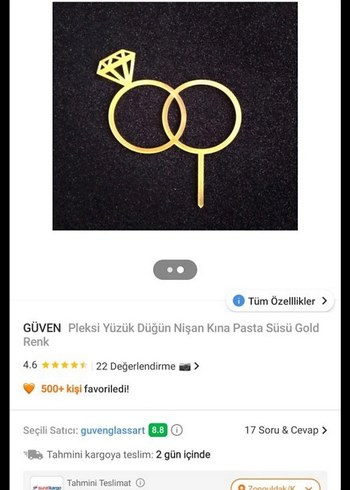 Altın Renk Pleksi Yüzük Pasta Süsü & Nişan susleri - Görsel 2