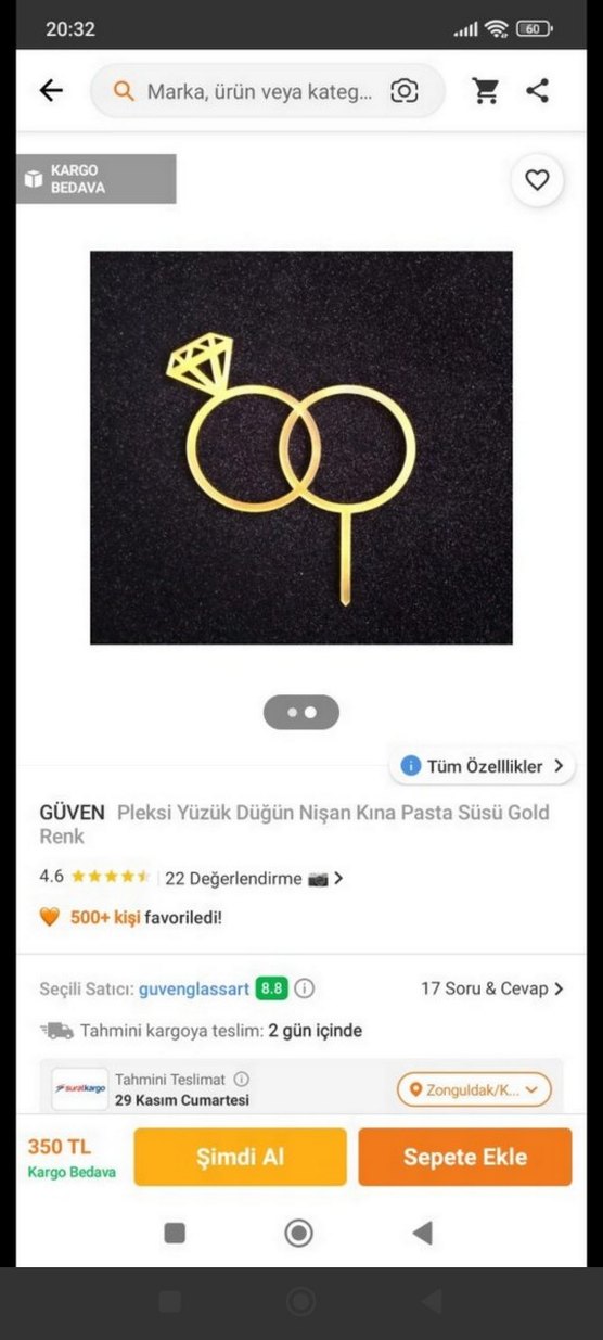 Altın Renk Pleksi Yüzük Pasta Süsü & Nişan susleri - Görsel 2