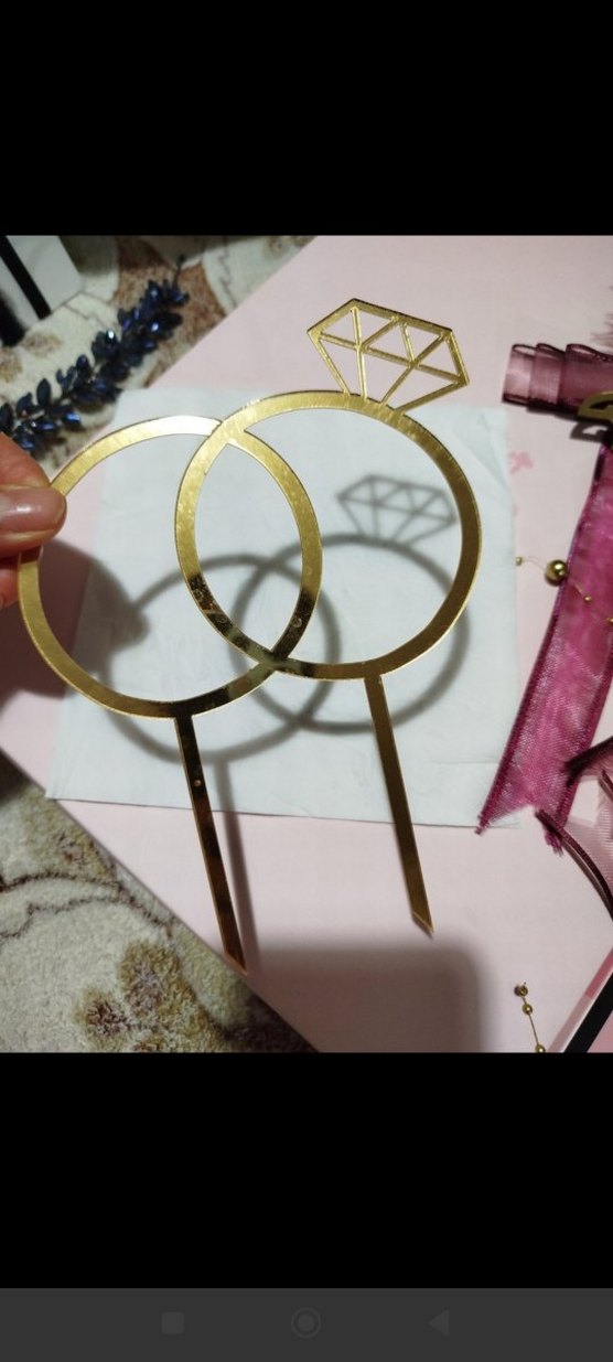 Altın Renk Pleksi Yüzük Pasta Süsü & Nişan susleri - Görsel 5