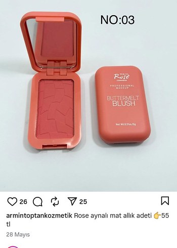 Rose Aynalı Mat Allık NO:03