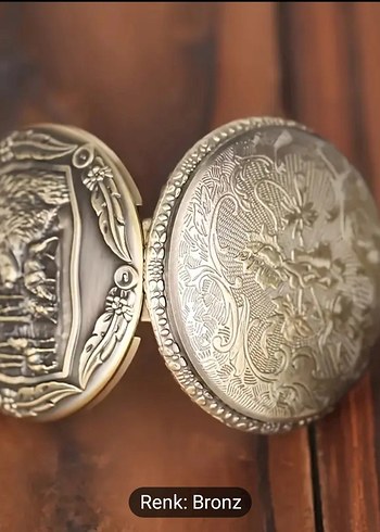 Bronz Renkli Vintage Zincirli Erkek Cep Saati - Görsel 3