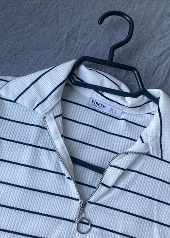 Diğer Gri Çizgili Polo Yaka Midi Elbise