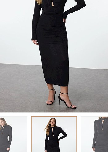 Siyah Süet Uzun Kol Leopar Detaylı Elbise - Görsel 2