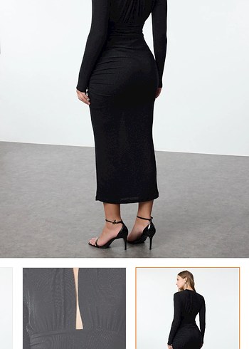 Siyah Süet Uzun Kol Leopar Detaylı Elbise - Görsel 5