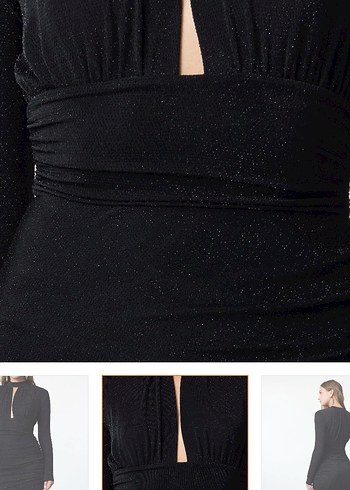 Siyah Süet Uzun Kol Leopar Detaylı Elbise - Görsel 4