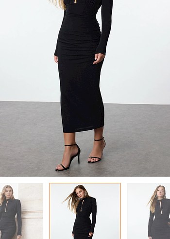 Siyah Süet Uzun Kol Leopar Detaylı Elbise - Görsel 3