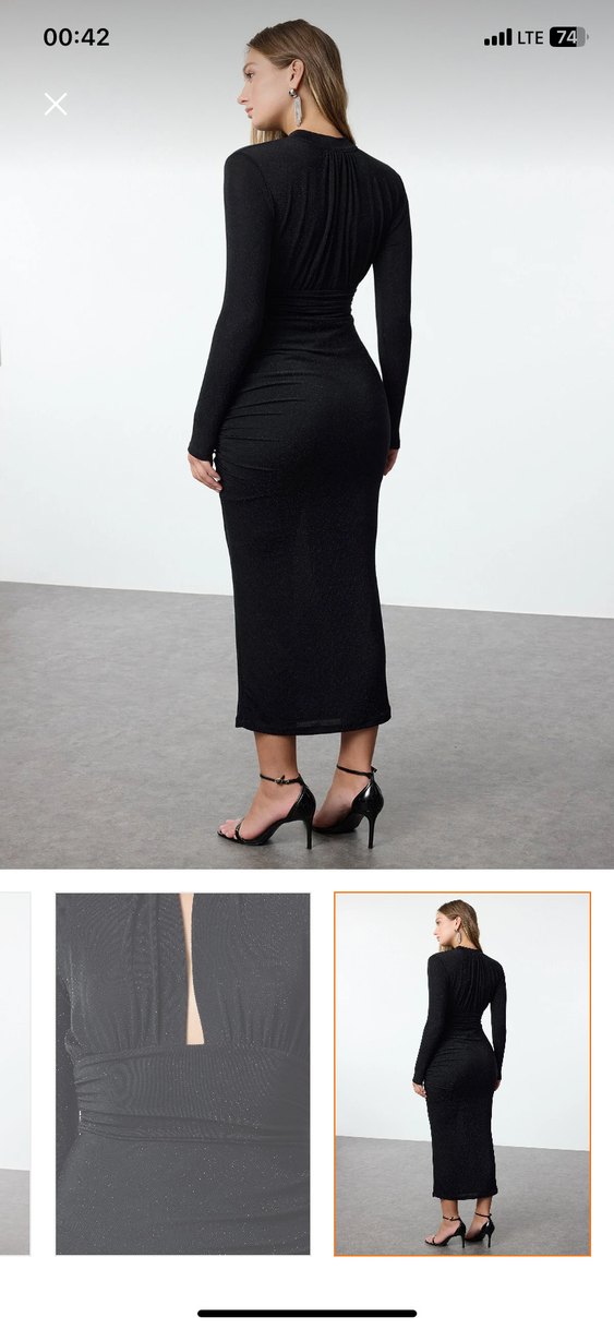 Siyah Süet Uzun Kol Leopar Detaylı Elbise - Görsel 5