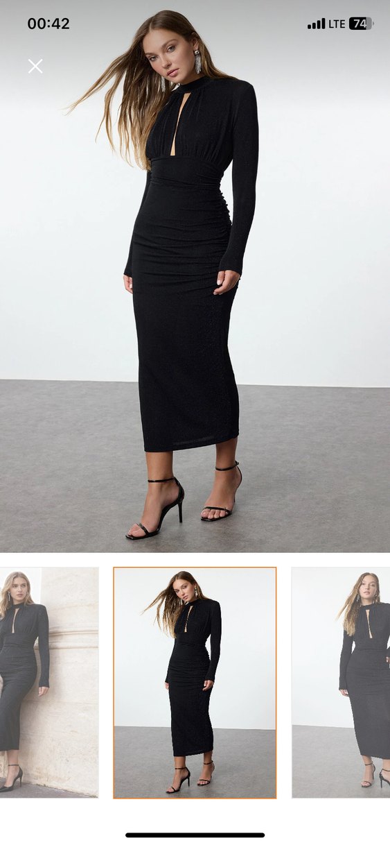 Siyah Süet Uzun Kol Leopar Detaylı Elbise - Görsel 3