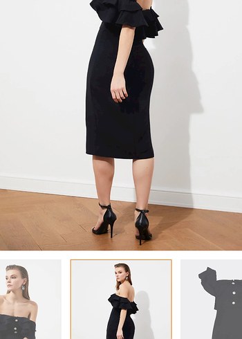 Düğme detaylı Siyah Straplez Kalem Elbise - Görsel 2