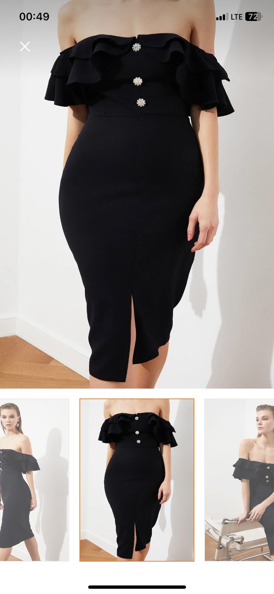 Düğme detaylı Siyah Straplez Kalem Elbise - Görsel 3