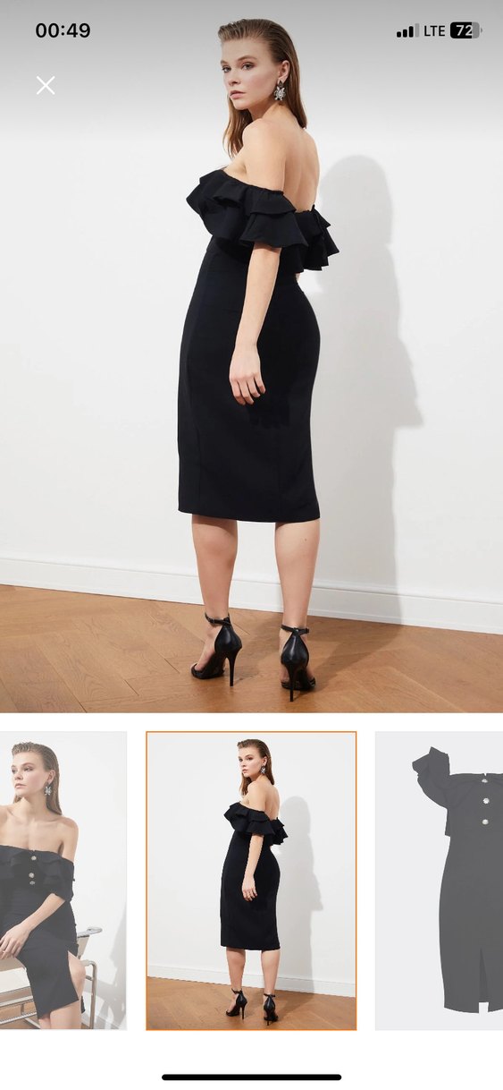 Düğme detaylı Siyah Straplez Kalem Elbise - Görsel 2