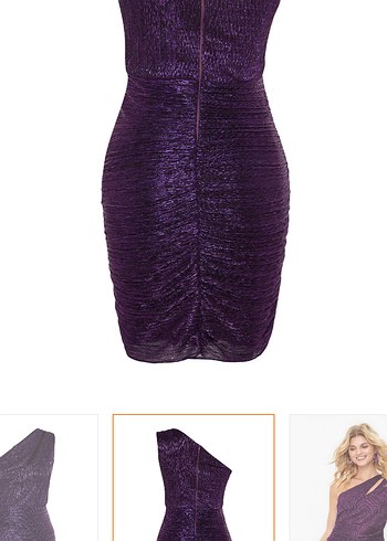 Parlak Mor Asimetrik Yaka Mini Elbise - Görsel 3