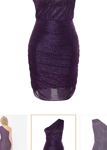 Parlak Mor Asimetrik Yaka Mini Elbise - Görsel 4