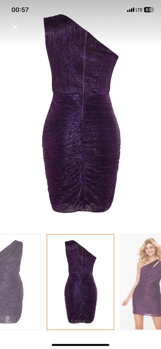 Parlak Mor Asimetrik Yaka Mini Elbise - Görsel 3