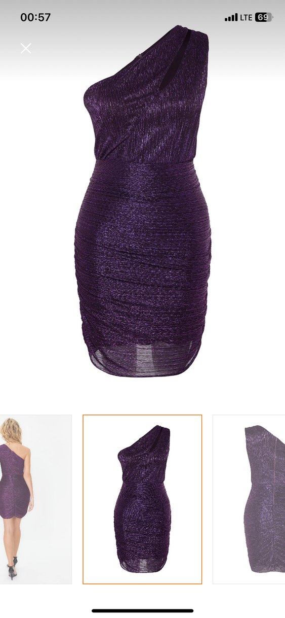 Parlak Mor Asimetrik Yaka Mini Elbise - Görsel 4