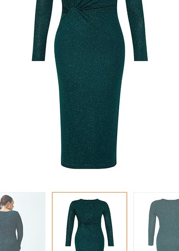 Parlak, simli haki Uzun Kollu Kalem Elbise - Görsel 2