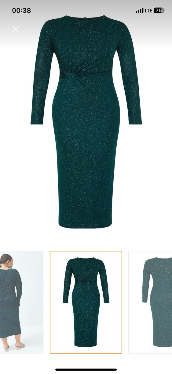 Parlak, simli haki Uzun Kollu Kalem Elbise - Görsel 2