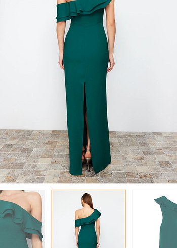 Drapeli Yeşil Uzun Kadın Elbise - Görsel 4