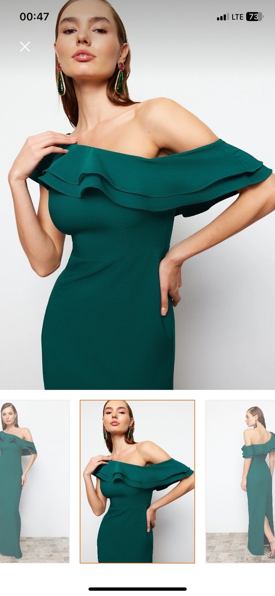 Drapeli Yeşil Uzun Kadın Elbise - Görsel 2